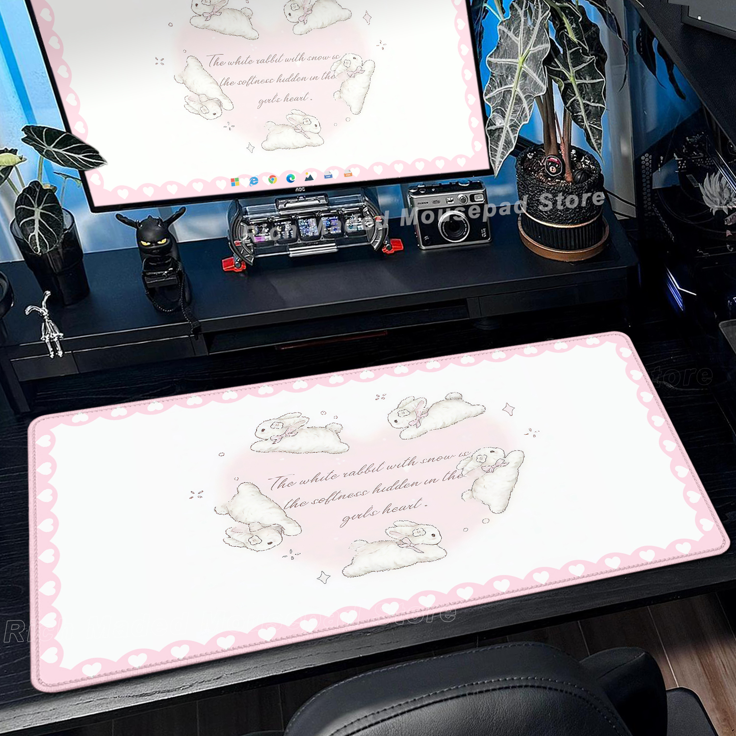Pc Gaming Girl - Pink Rabbit Mouse Pad XXL Cute